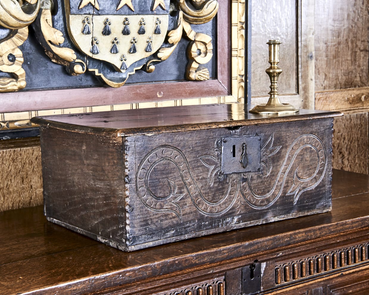 Charles II oak carved box