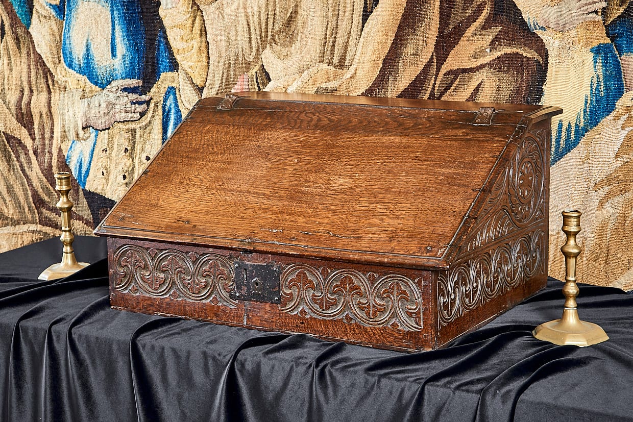 Charles I oak carved desk box
