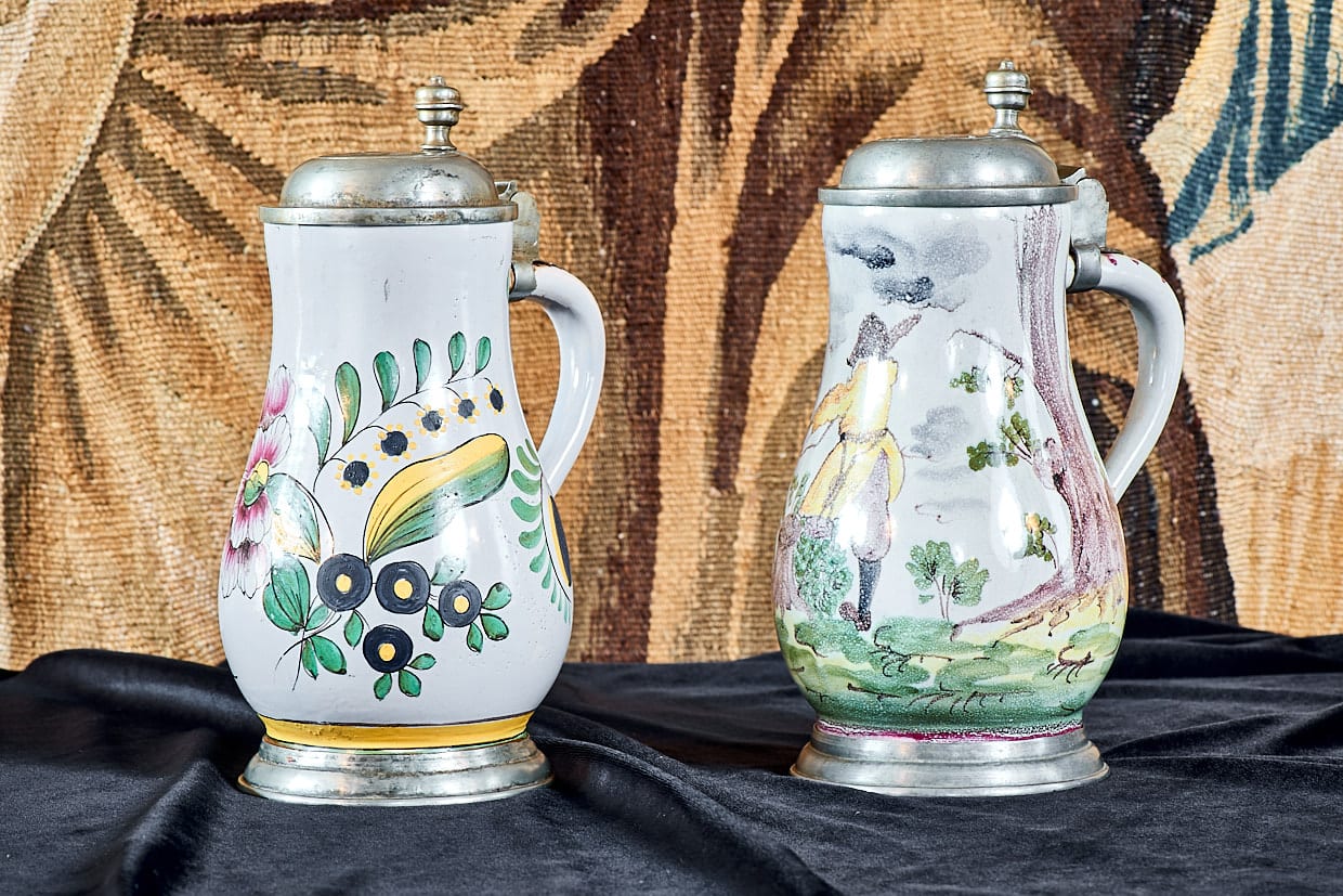 Two Delft tankards