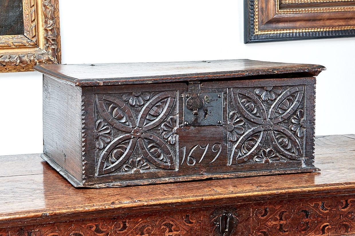 Charles II oak carved box