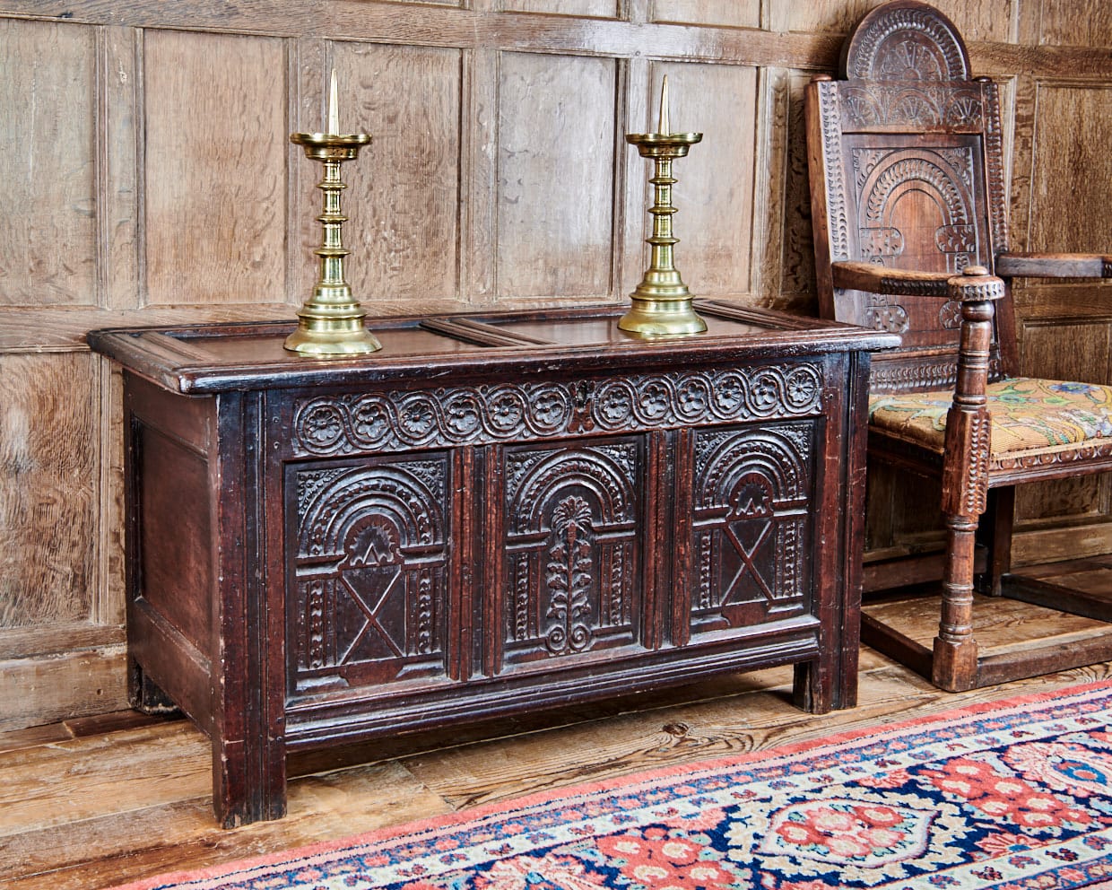 17th century carved oak chest