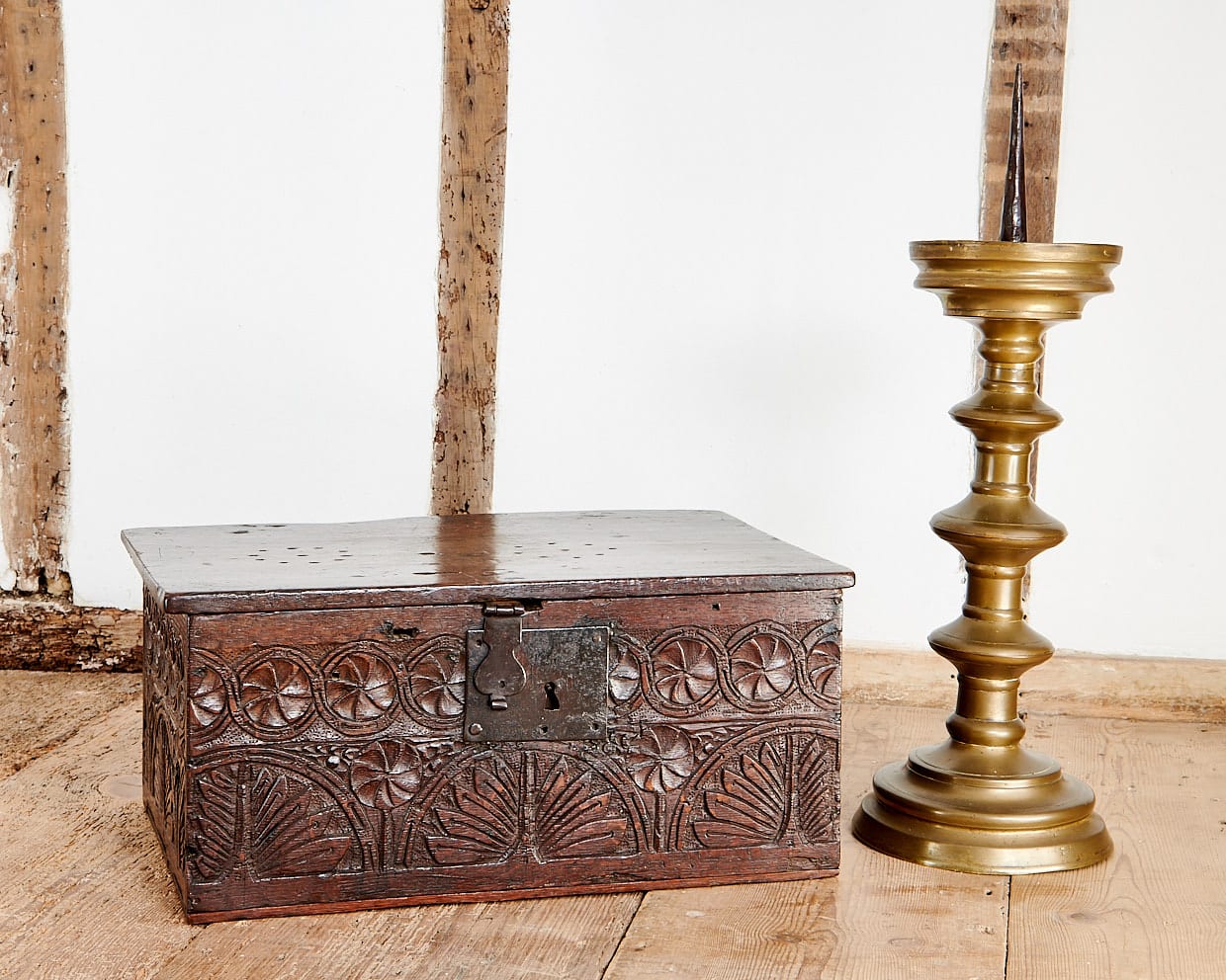 James I oak carved boarded box