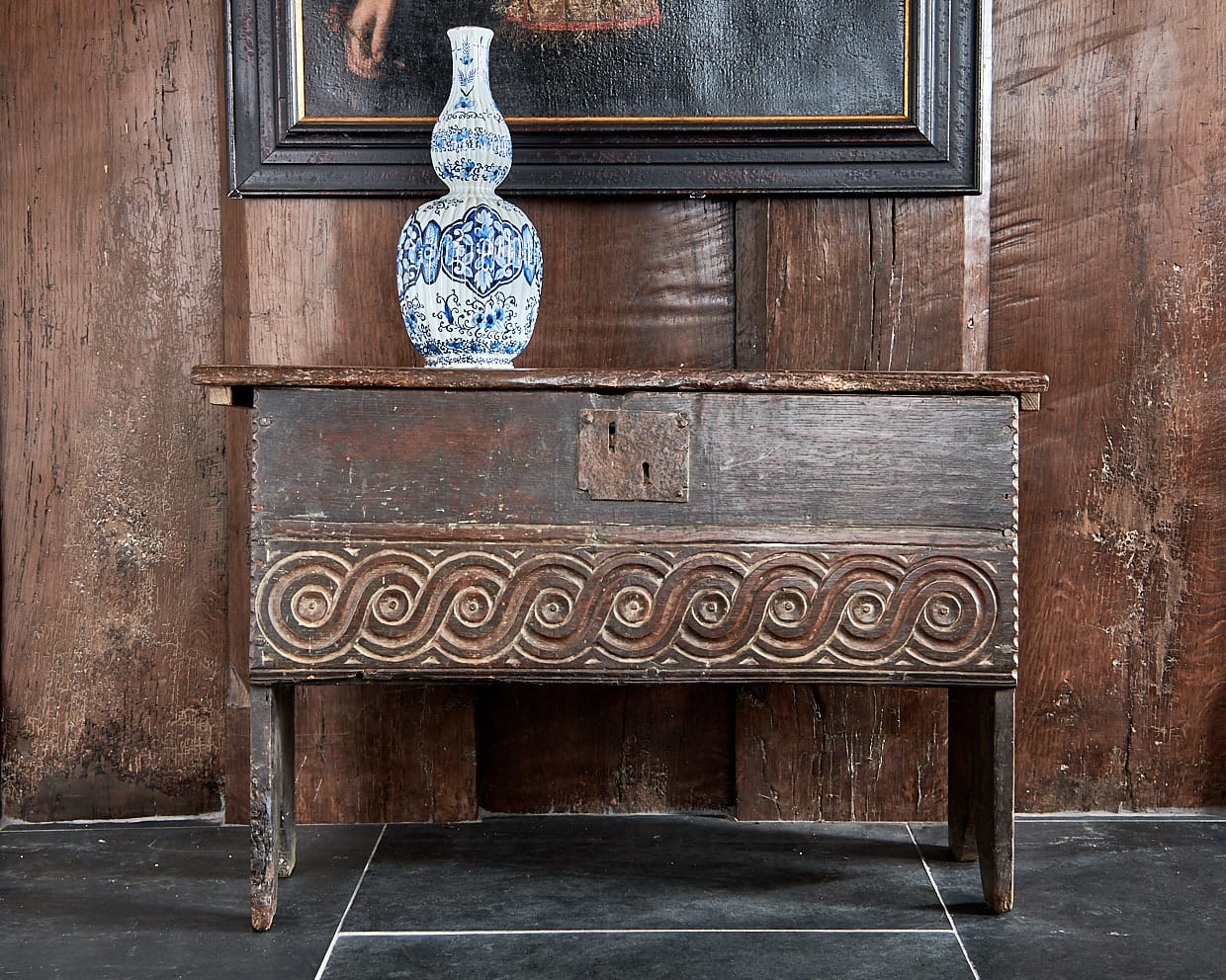 James I oak boarded chest