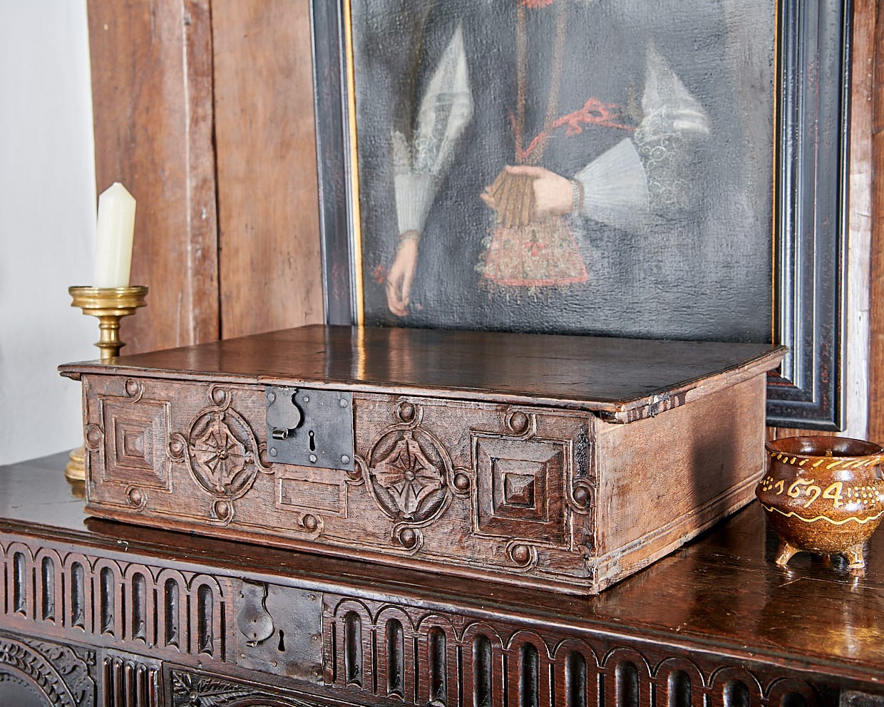 James I oak carved box