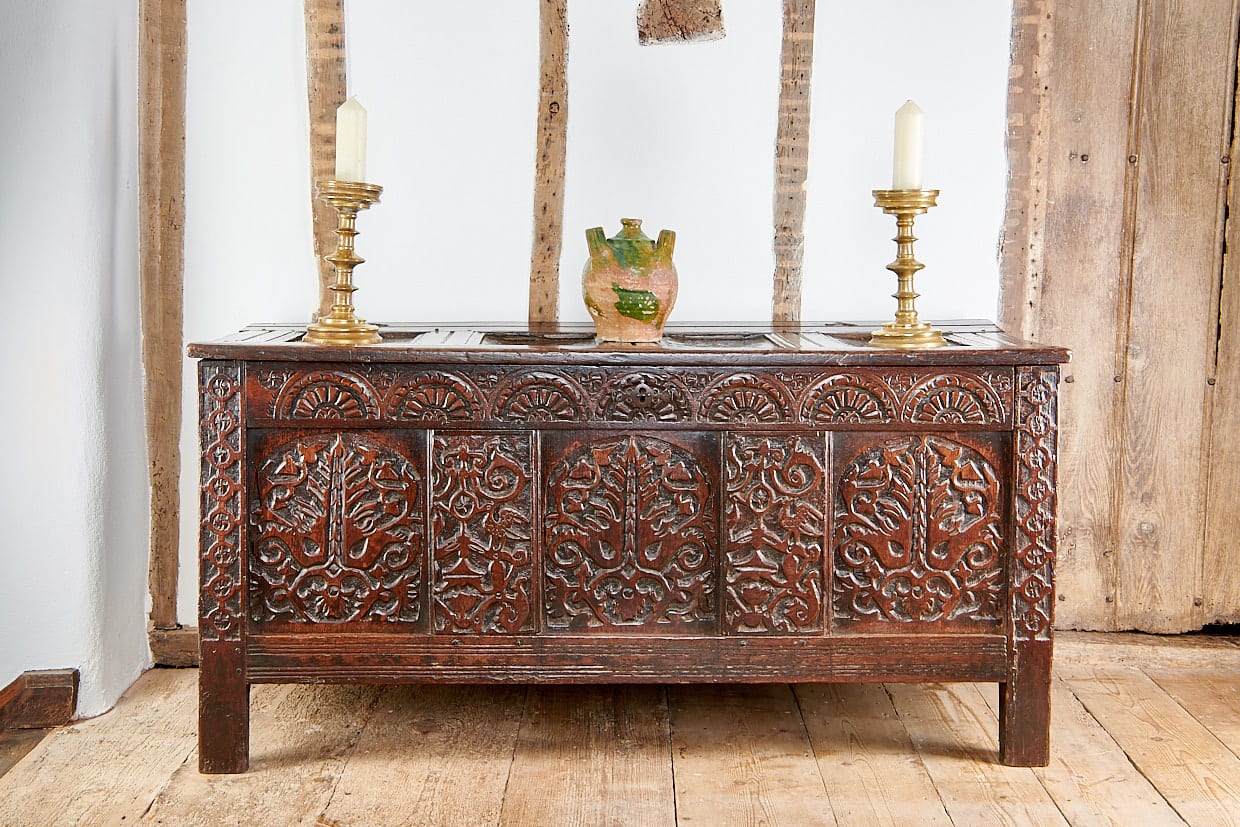 James I oak carved chest