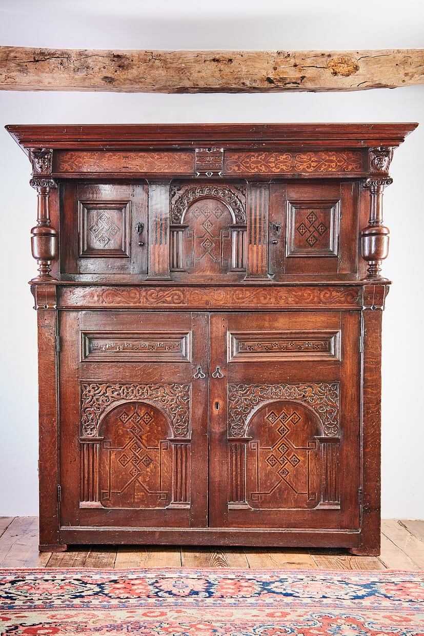 Elizabeth I inlaid oak press cupboard