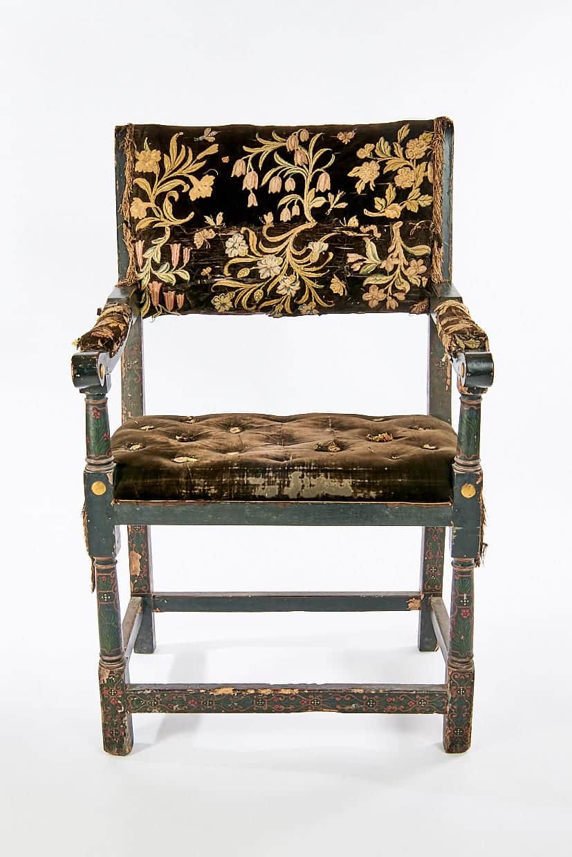 James I painted and upholstered armchair