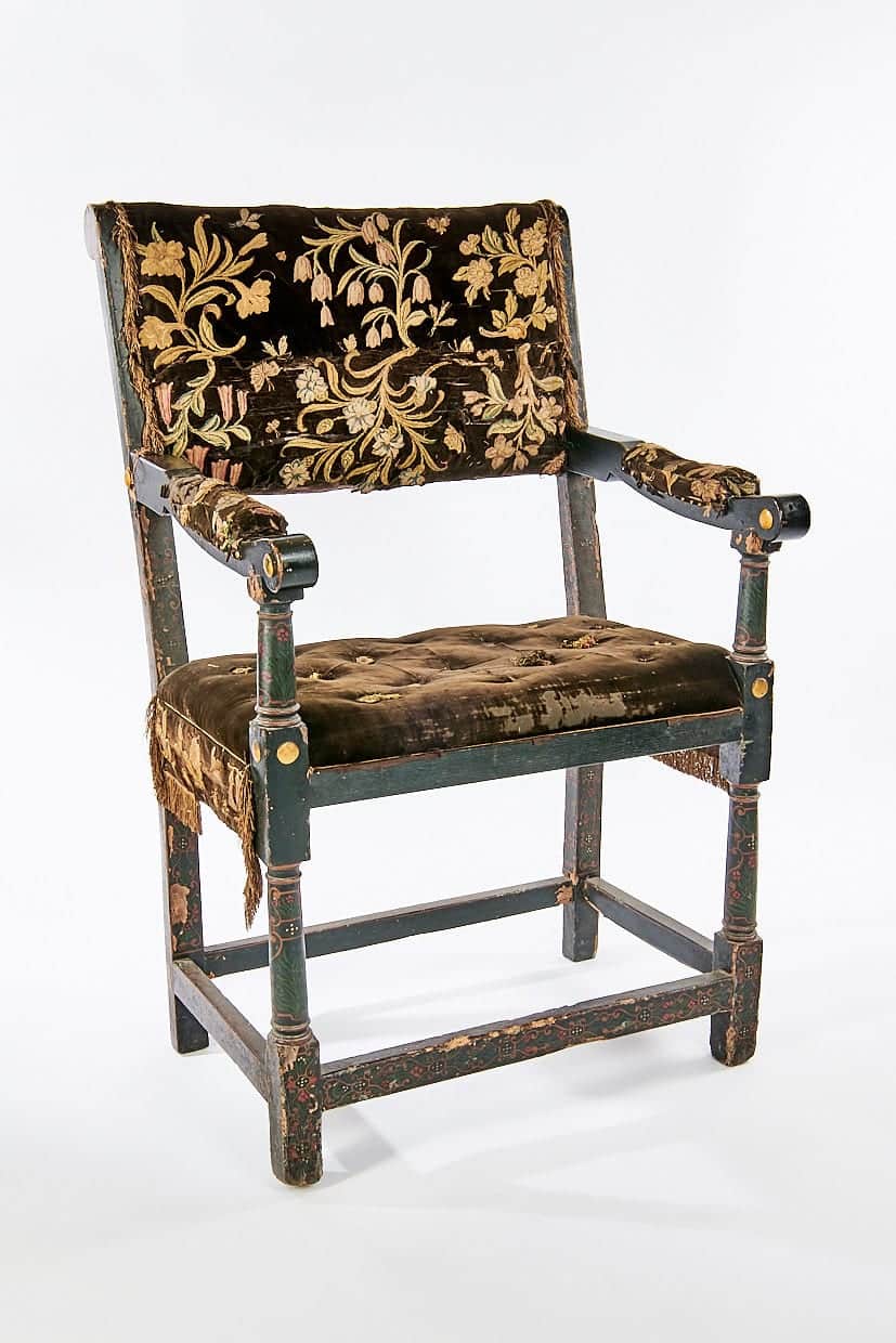 James I painted and upholstered armchair