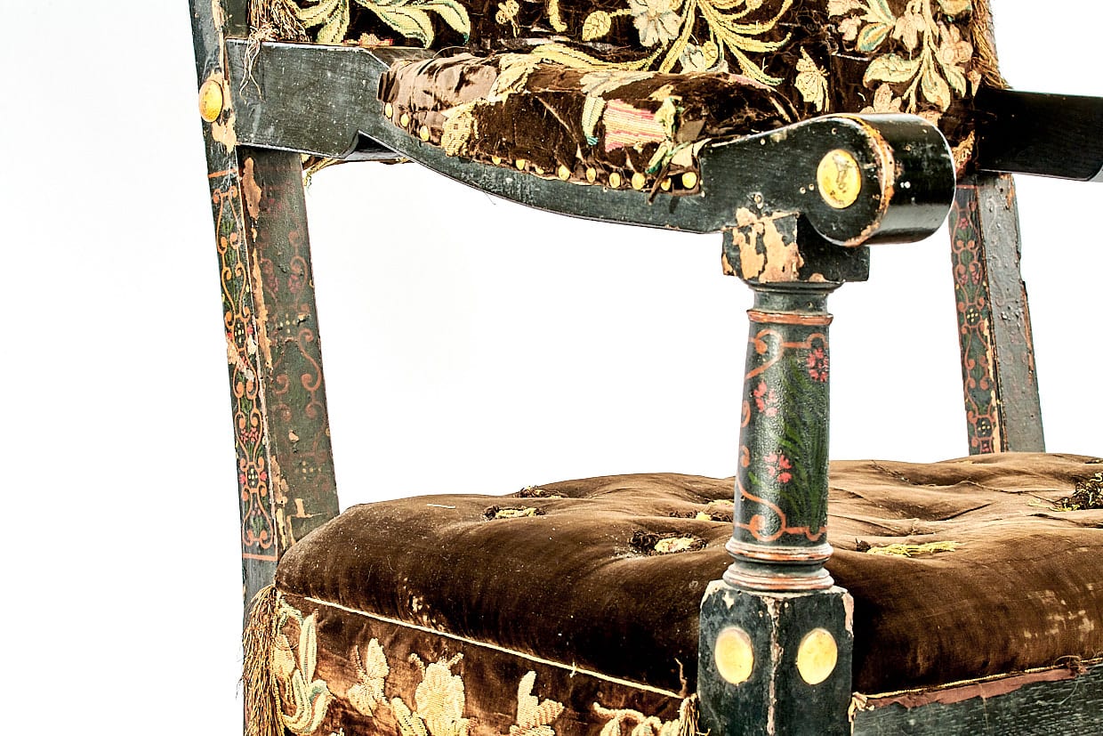James I painted and upholstered armchair