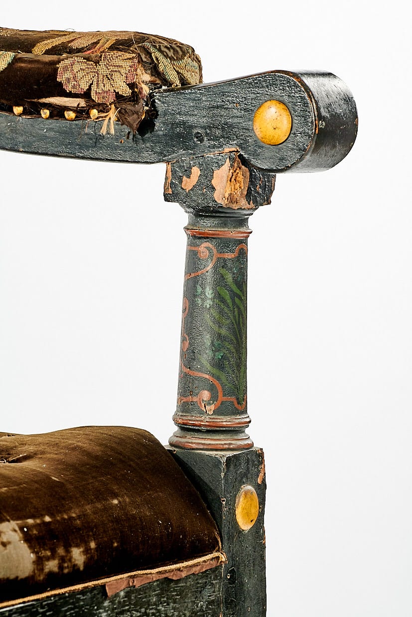 James I painted and upholstered armchair