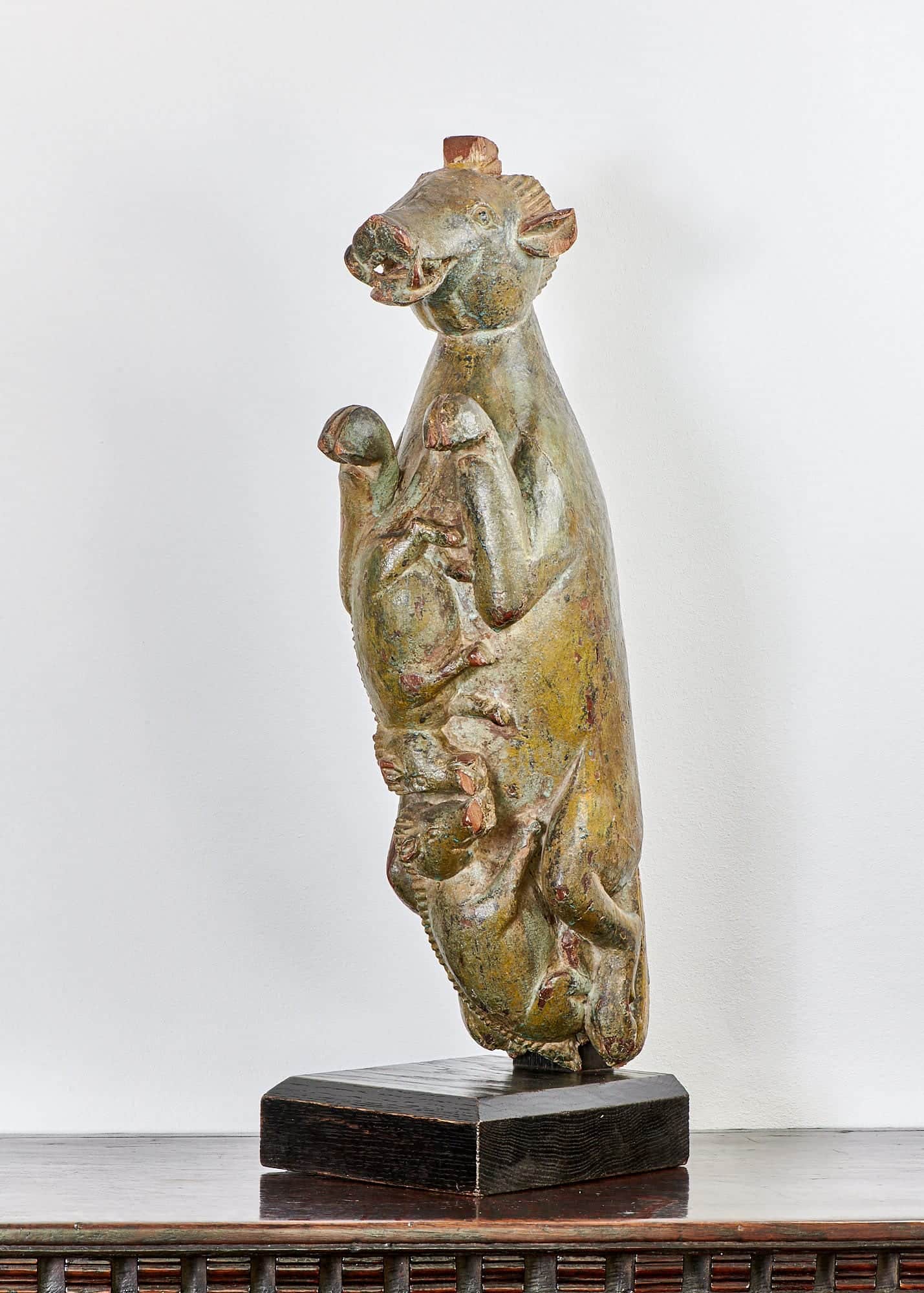 16th century oak carved Boar with piglets