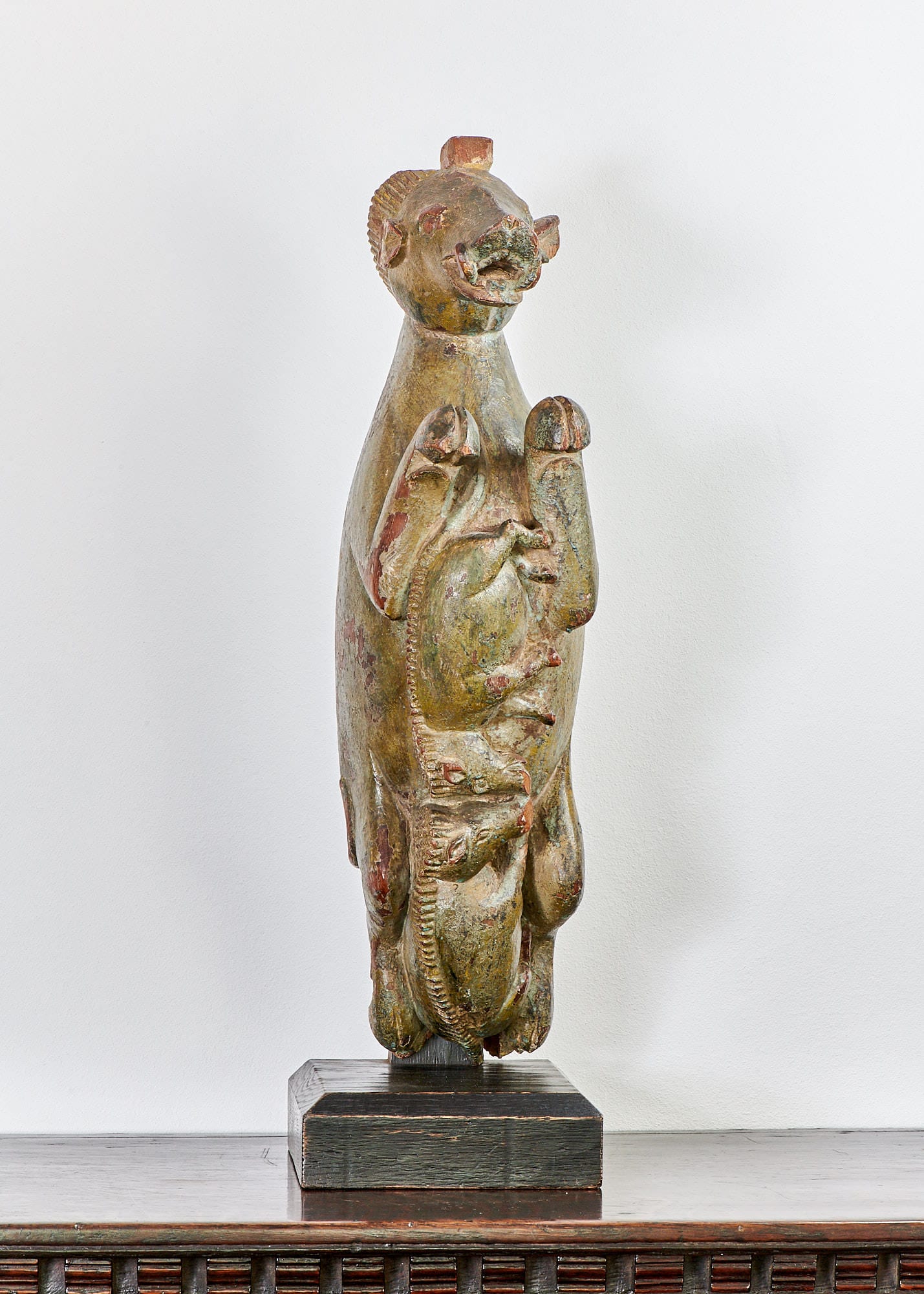 16th century oak carved Boar with piglets