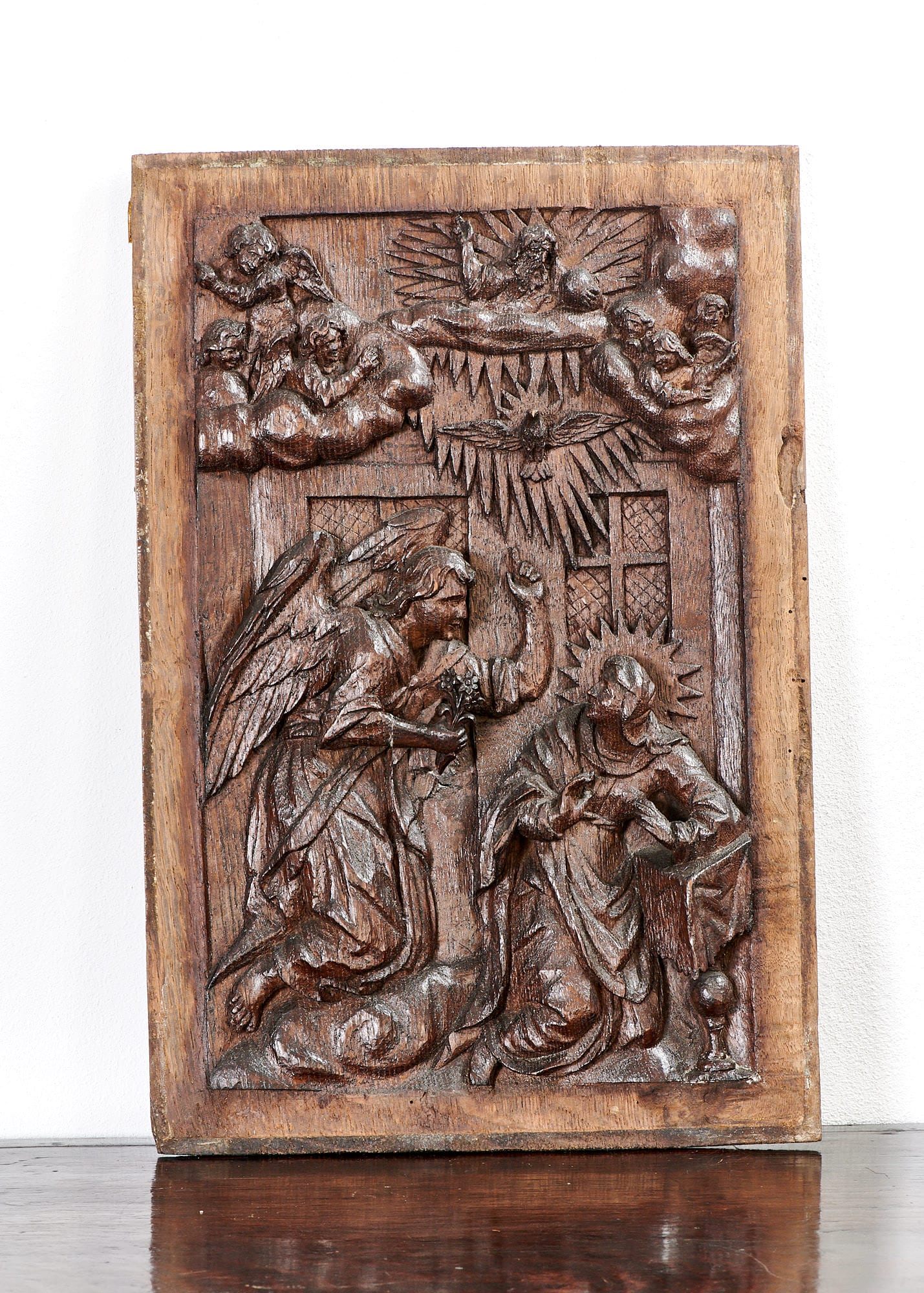17th century carved panel of the Annunciation