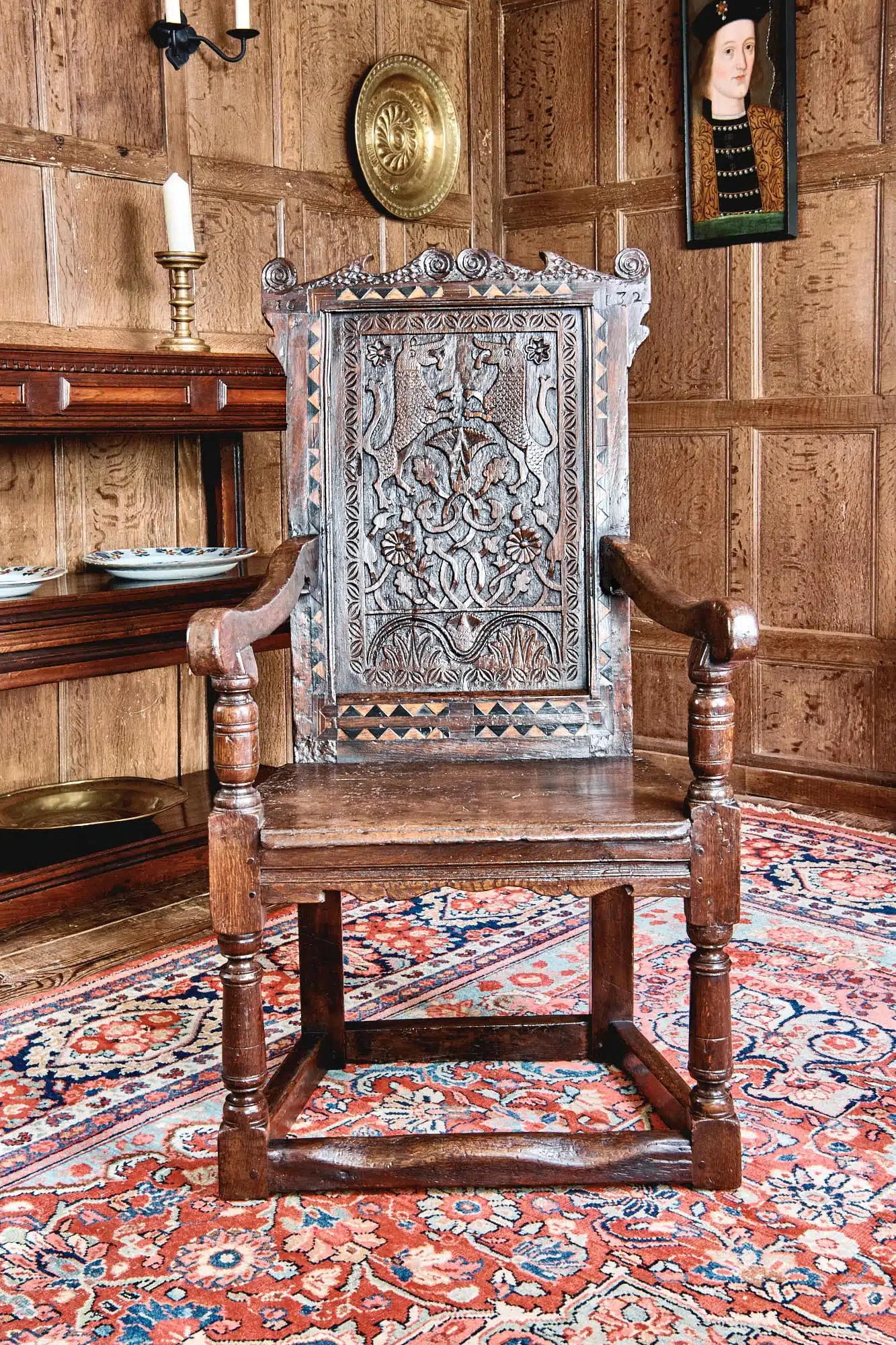 Charles I carved oak armchair