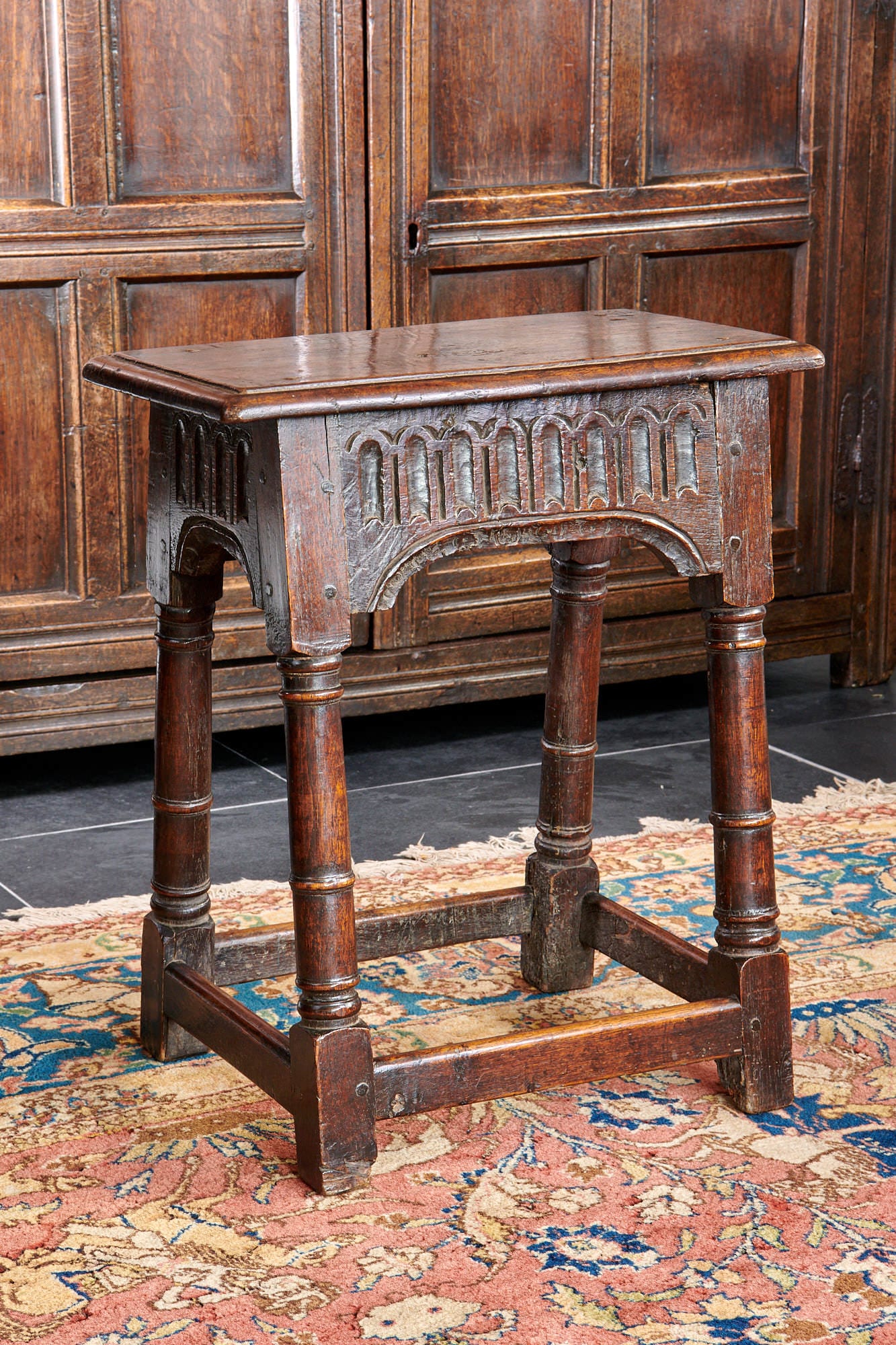 Late Elizabeth I oak stool