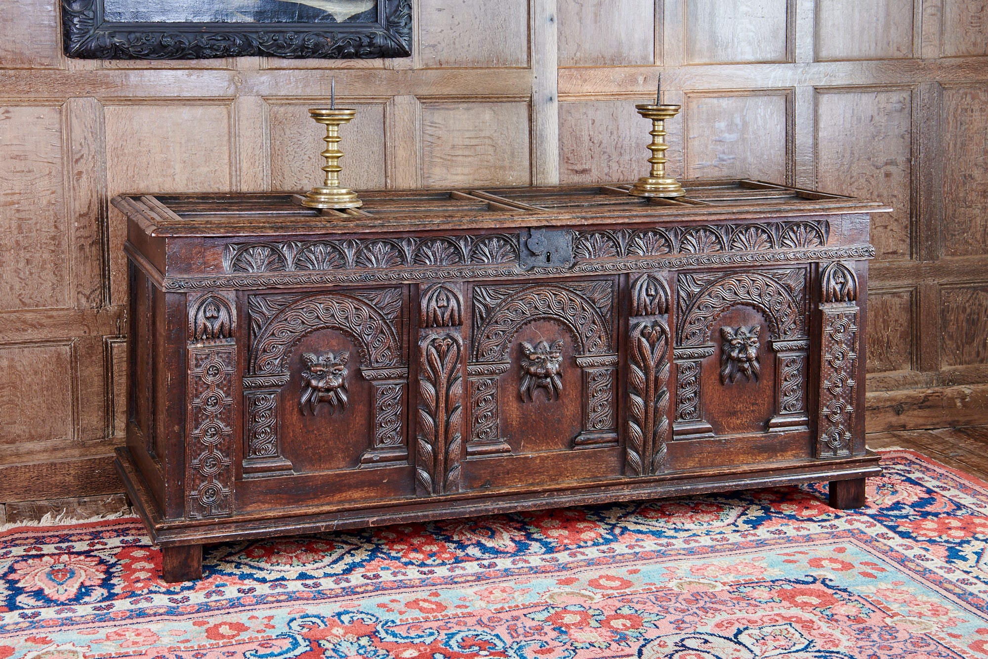Elizabeth I oak carved chest