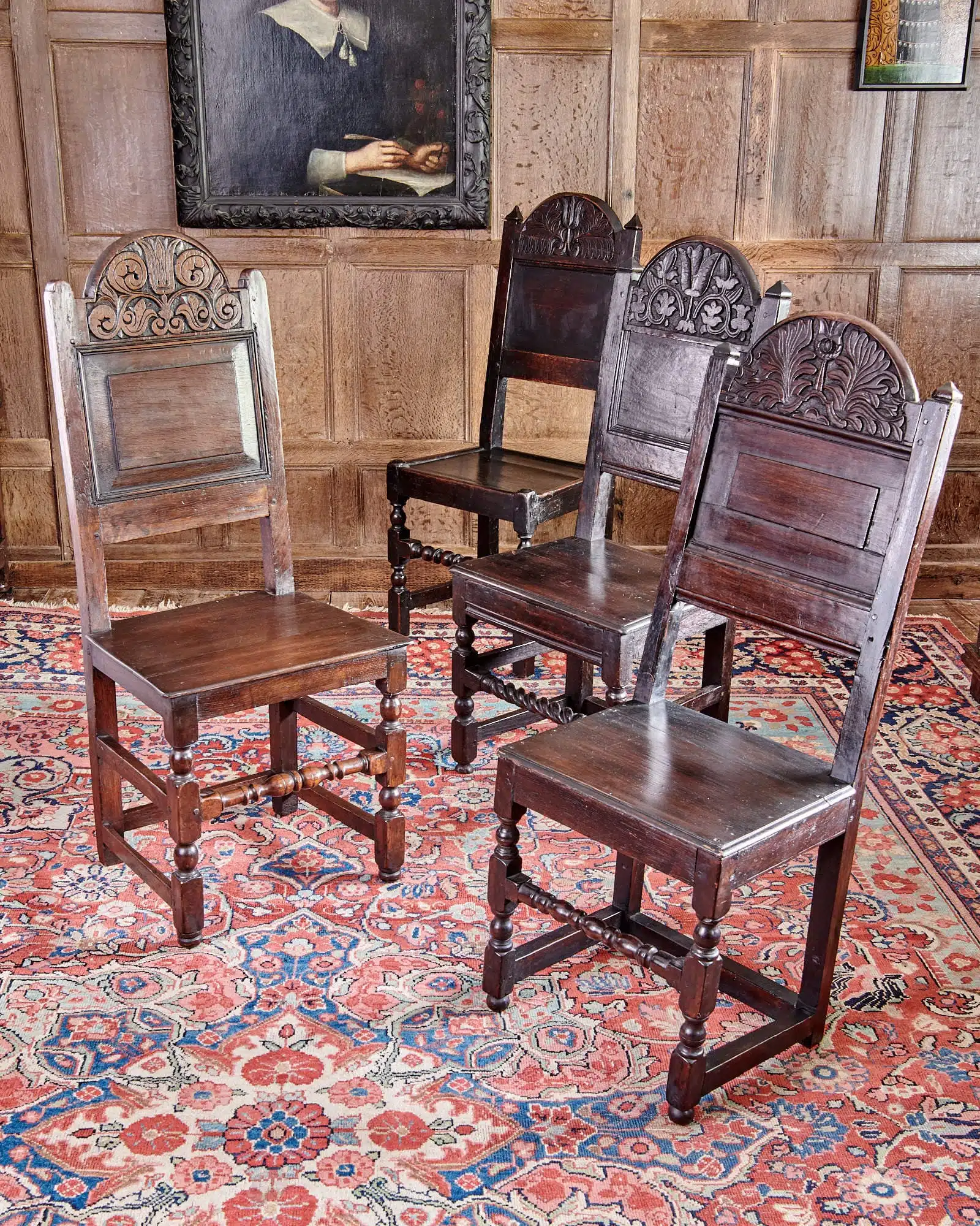 Matched set of four Charles II backstools