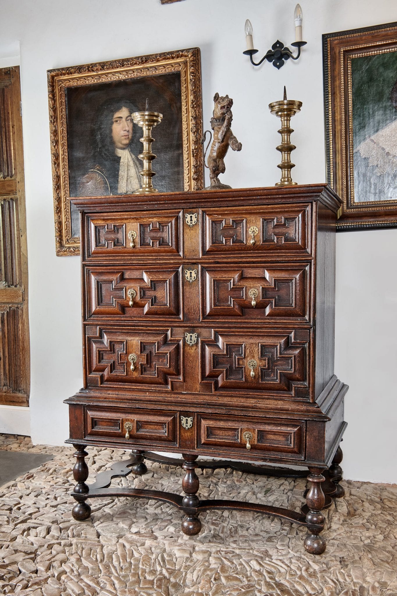 Charles II oak chest on stand