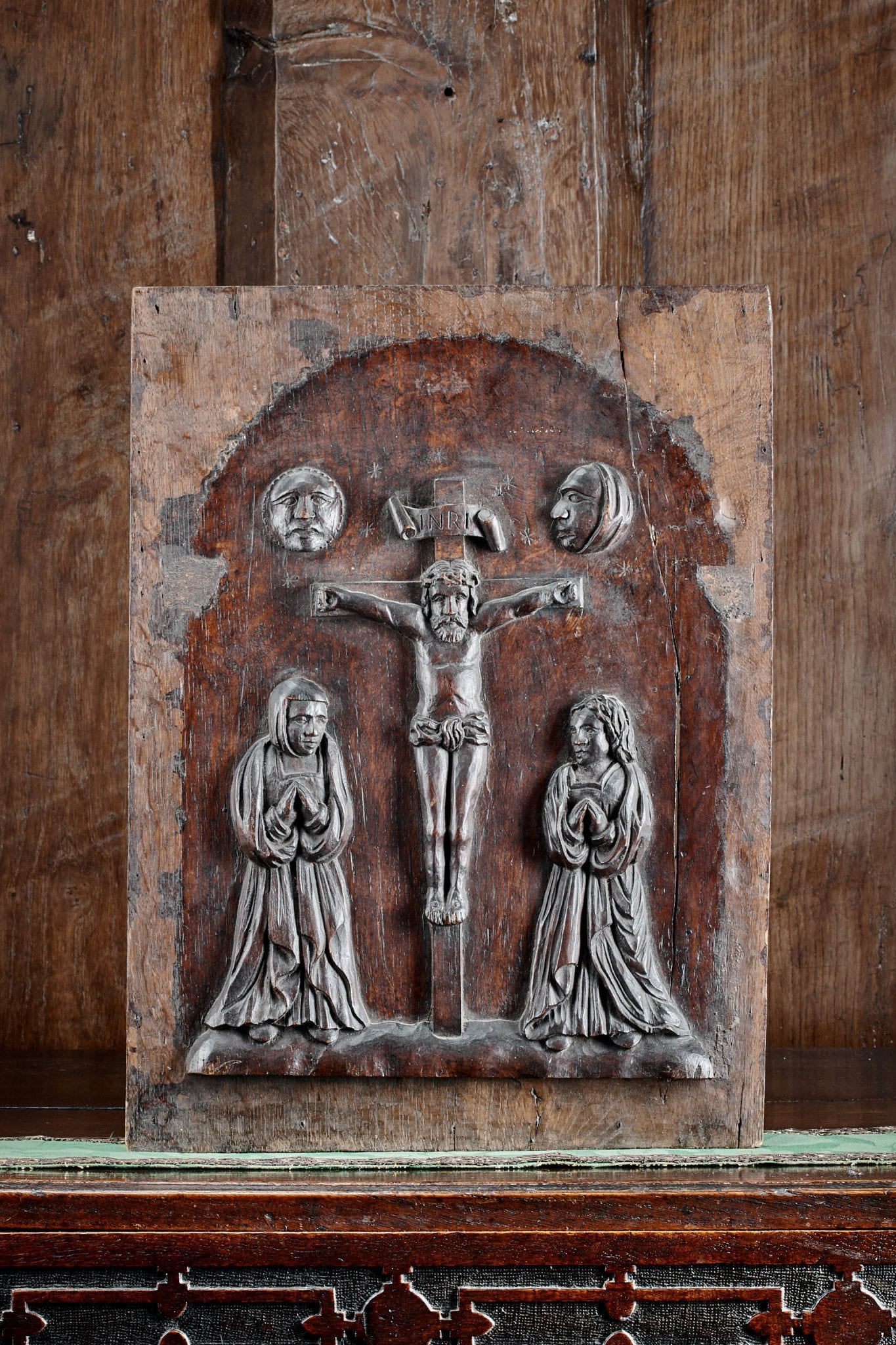 17th century oak crucifixion panel