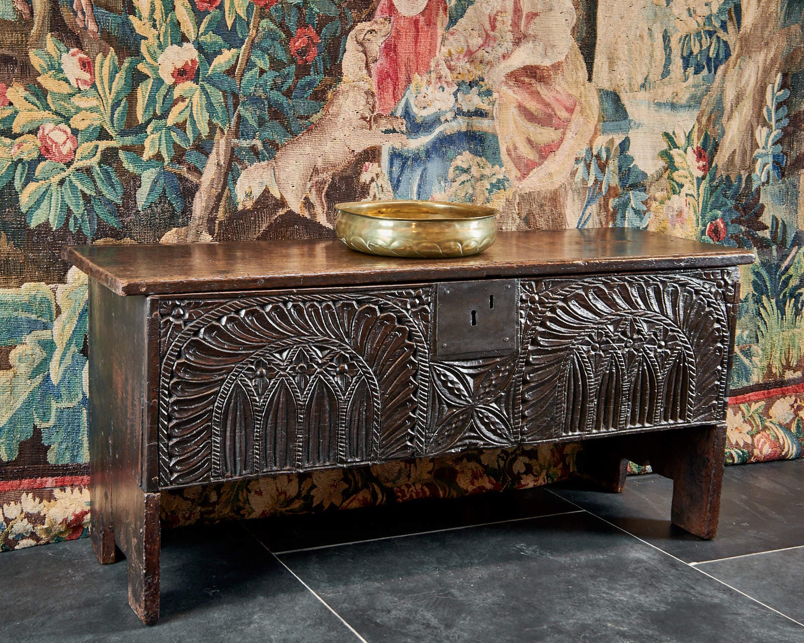Henry VIII oak boarded chest