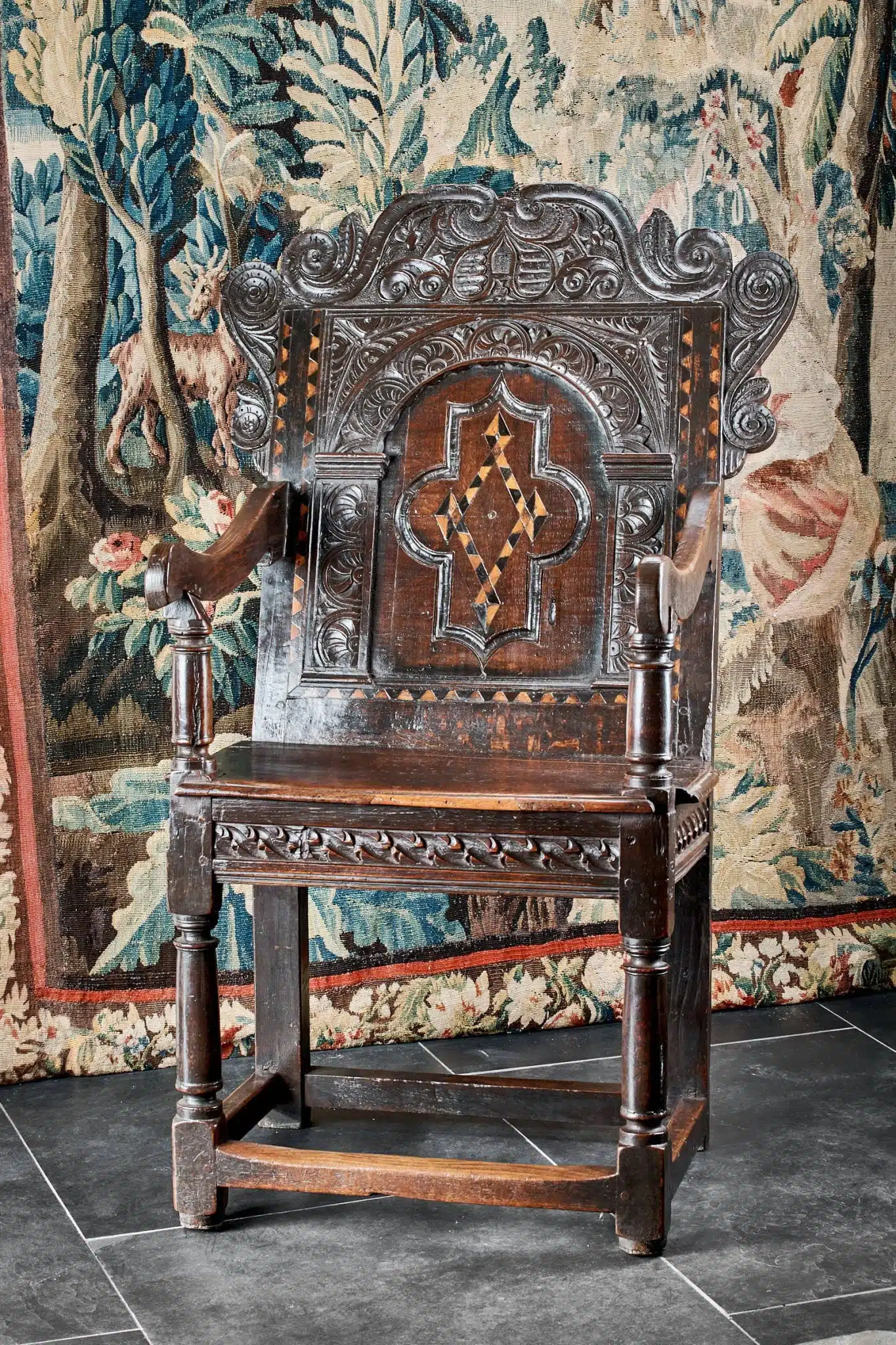 James I oak carved armchair