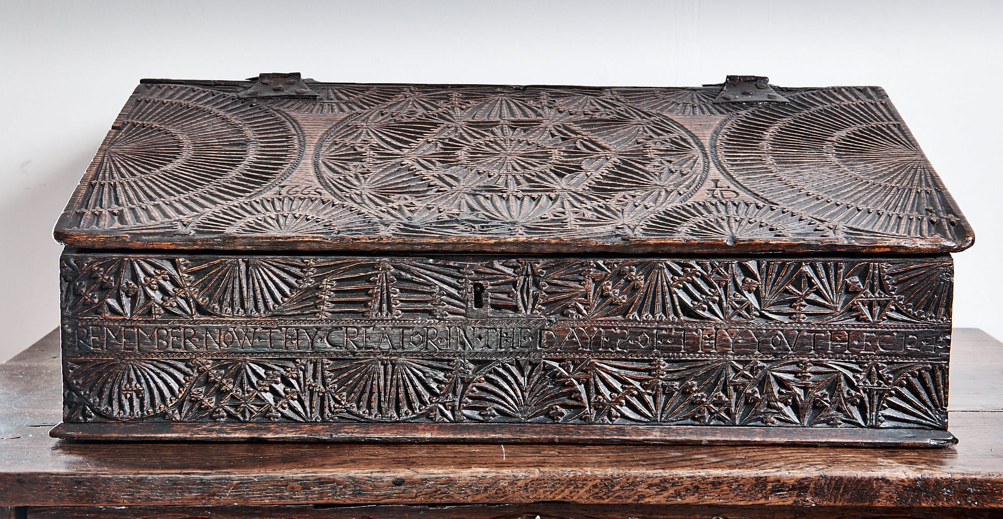 Charles II dated and script desk box