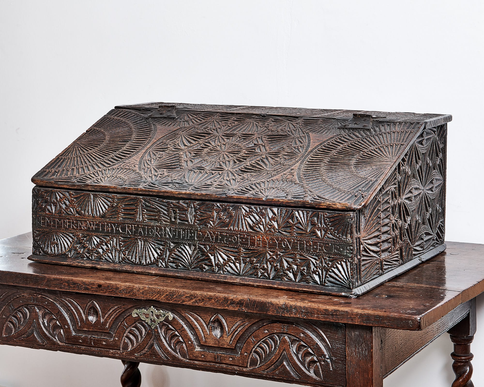 Charles II dated and script desk box