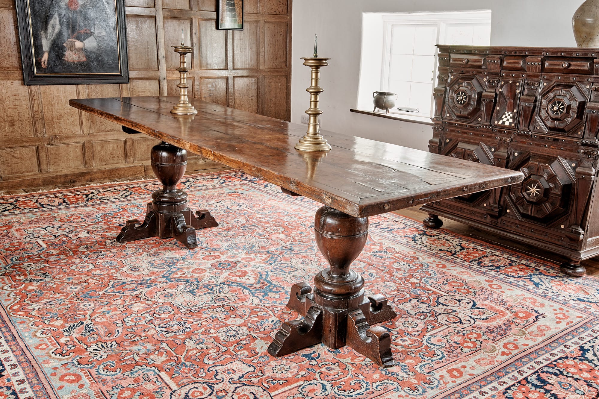 James I oak trestle table