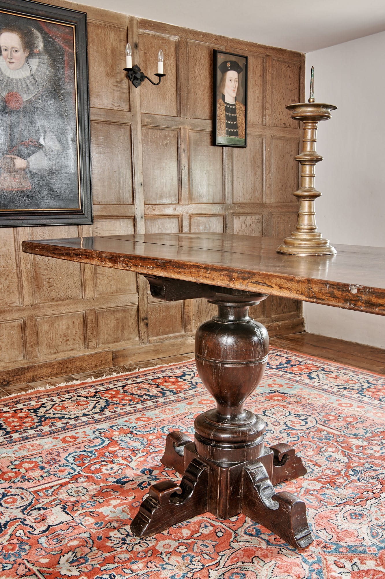 James I oak trestle table