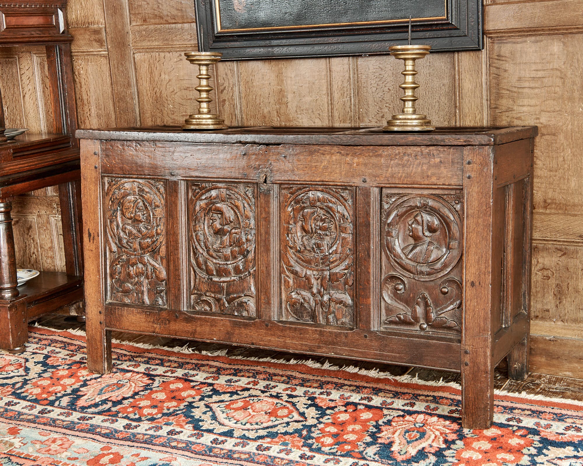 Henry VIII carved oak chest
