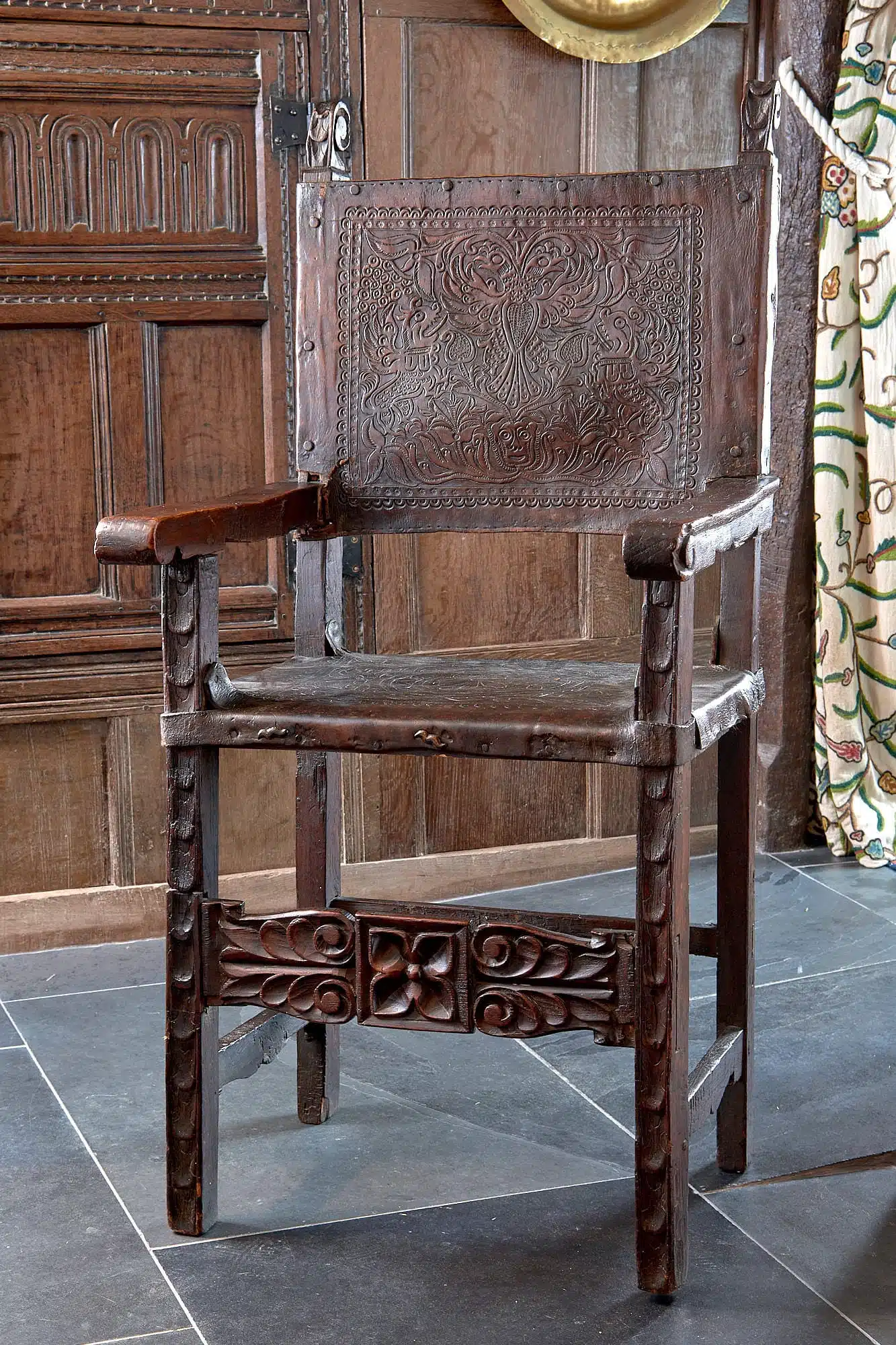 Spanish embossed leather armchair