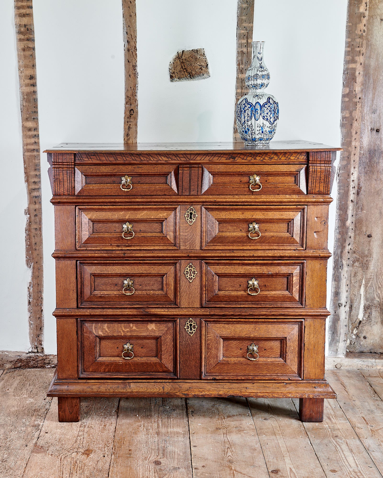 Charles II oak moulded chest of drawers