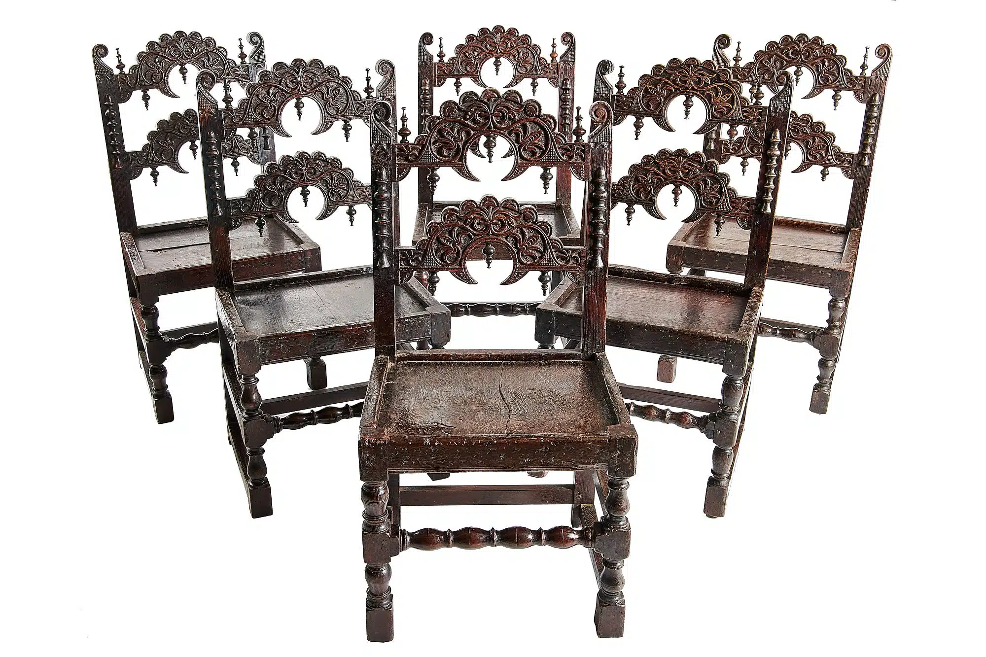 Set of six Charles II oak chairs