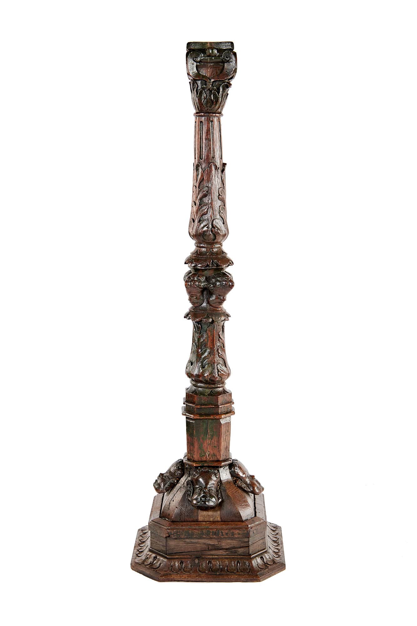 Henry VIII carved oak torchere