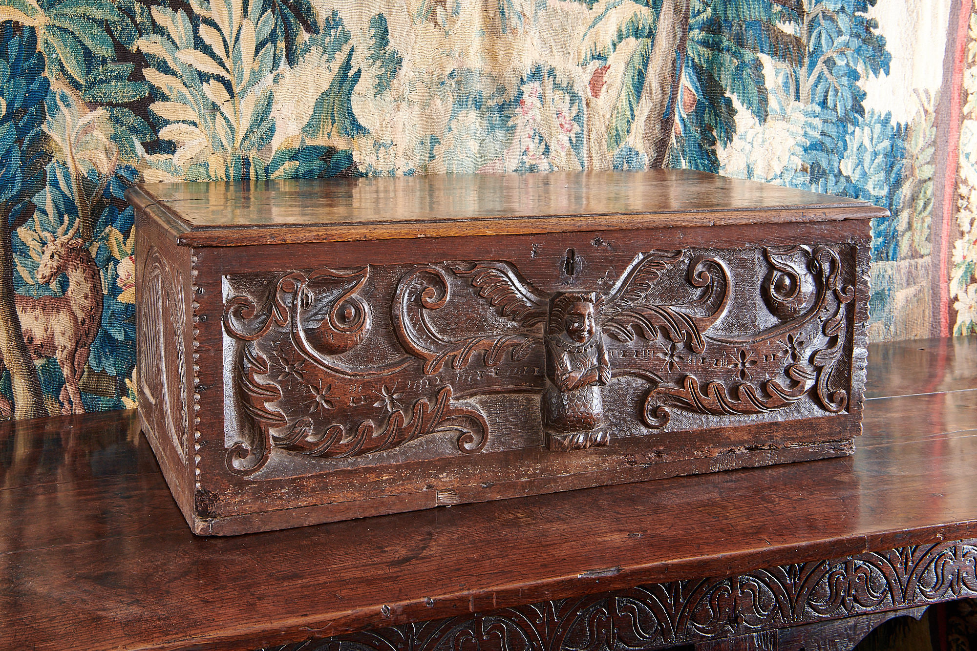 James I carved oak box