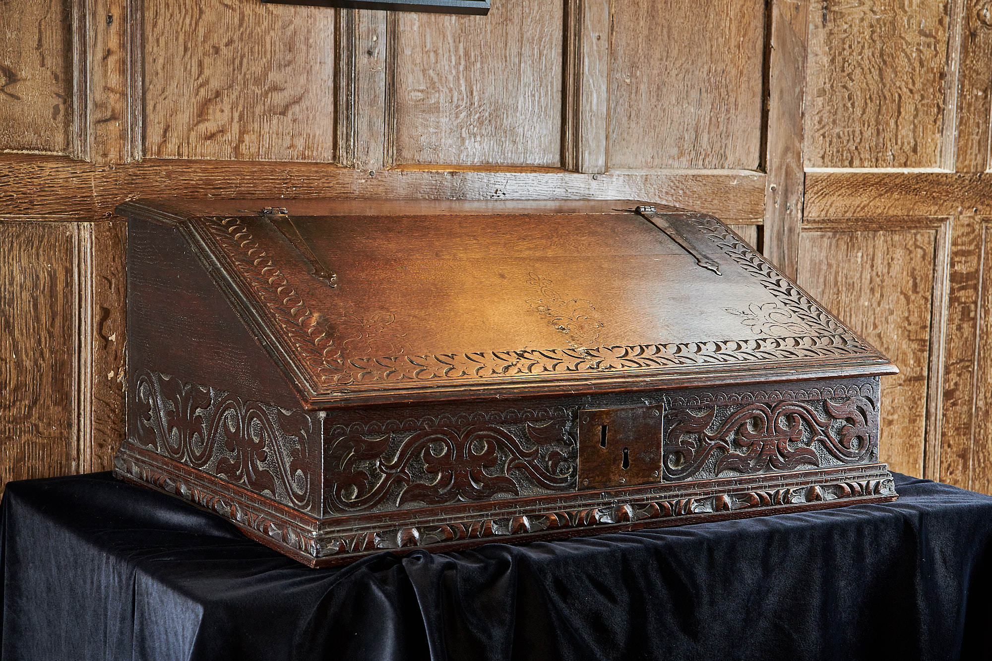 Charles I oak carved desk box