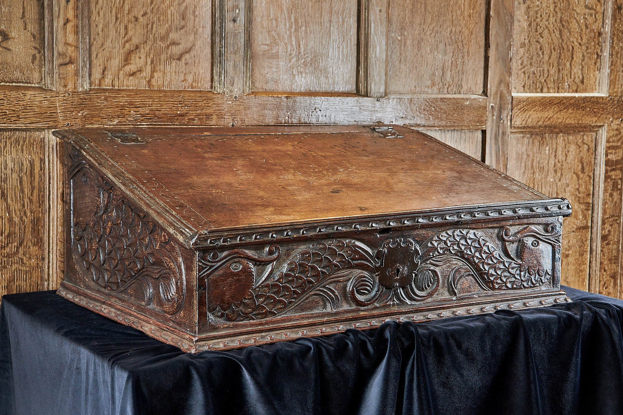 Charles I oak carved desk box
