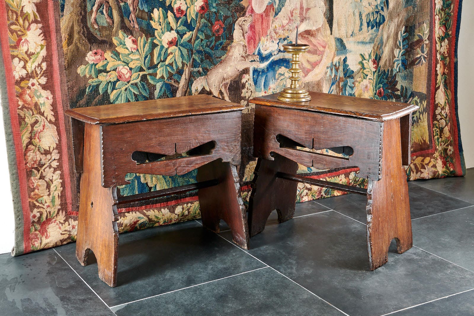 Pair of Henry VIII boarded stools