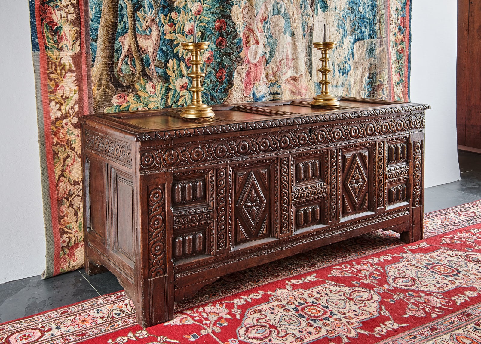 James I oak carved chest