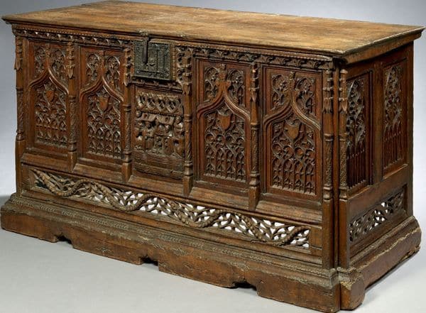 Monumental Gothic Oak Chest