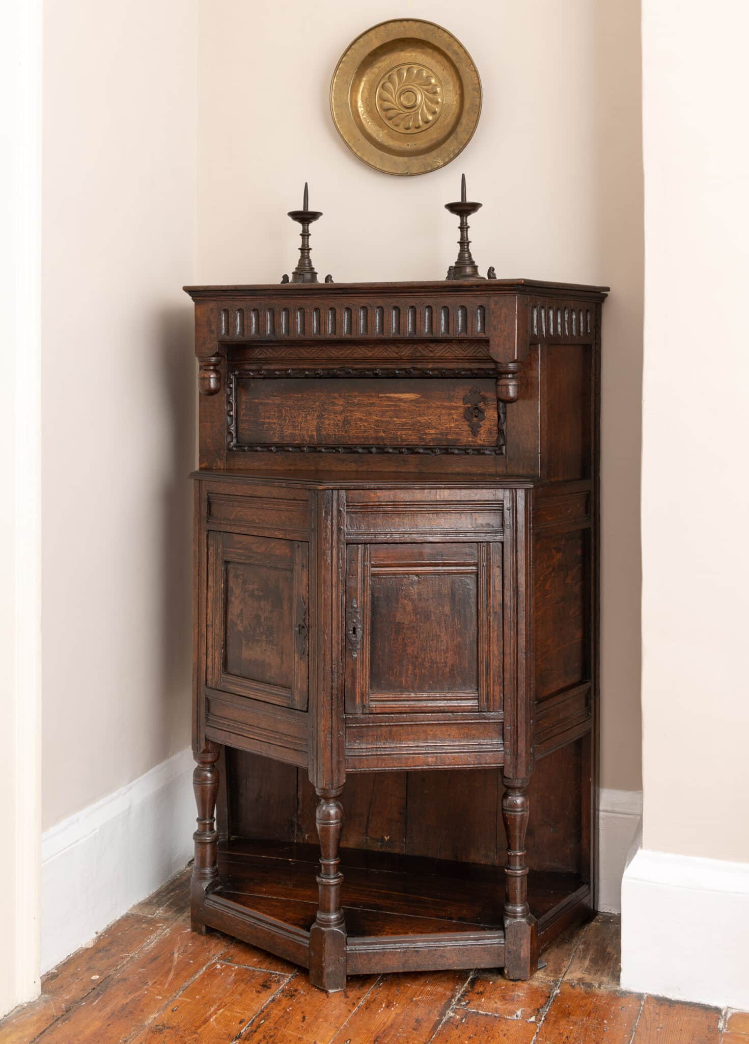 An English Oak Pentagonal Cupboard