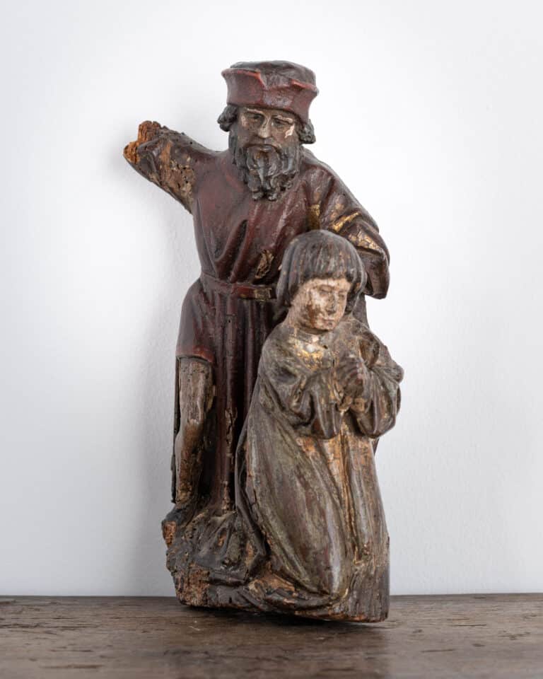 Late Gothic Carved Oak Group of a Standing Saint with Kneeling Devotee Northern France or Southern Netherlands, circa 1480–1520