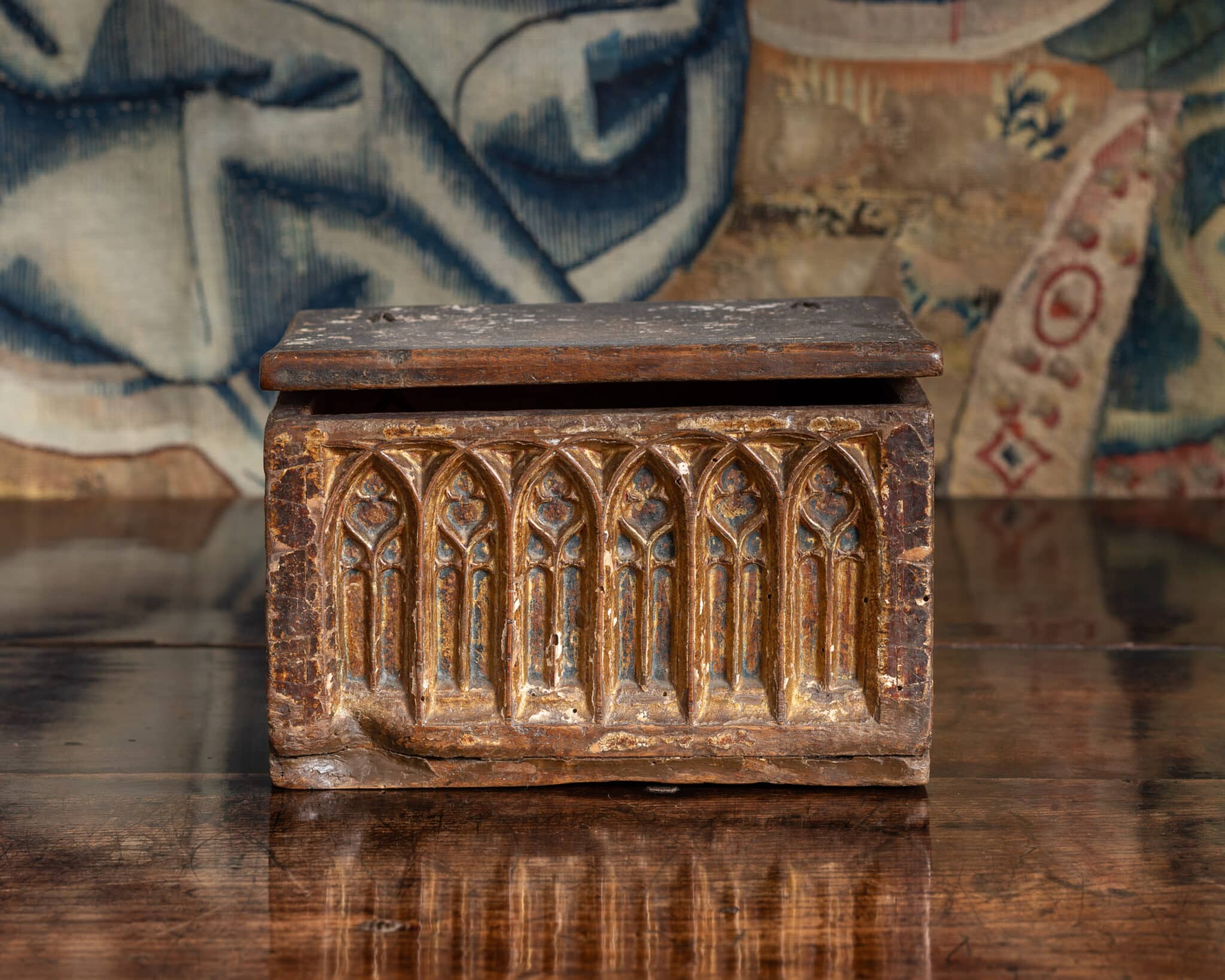 Spanish Gothic Polychromed Walnut Casket