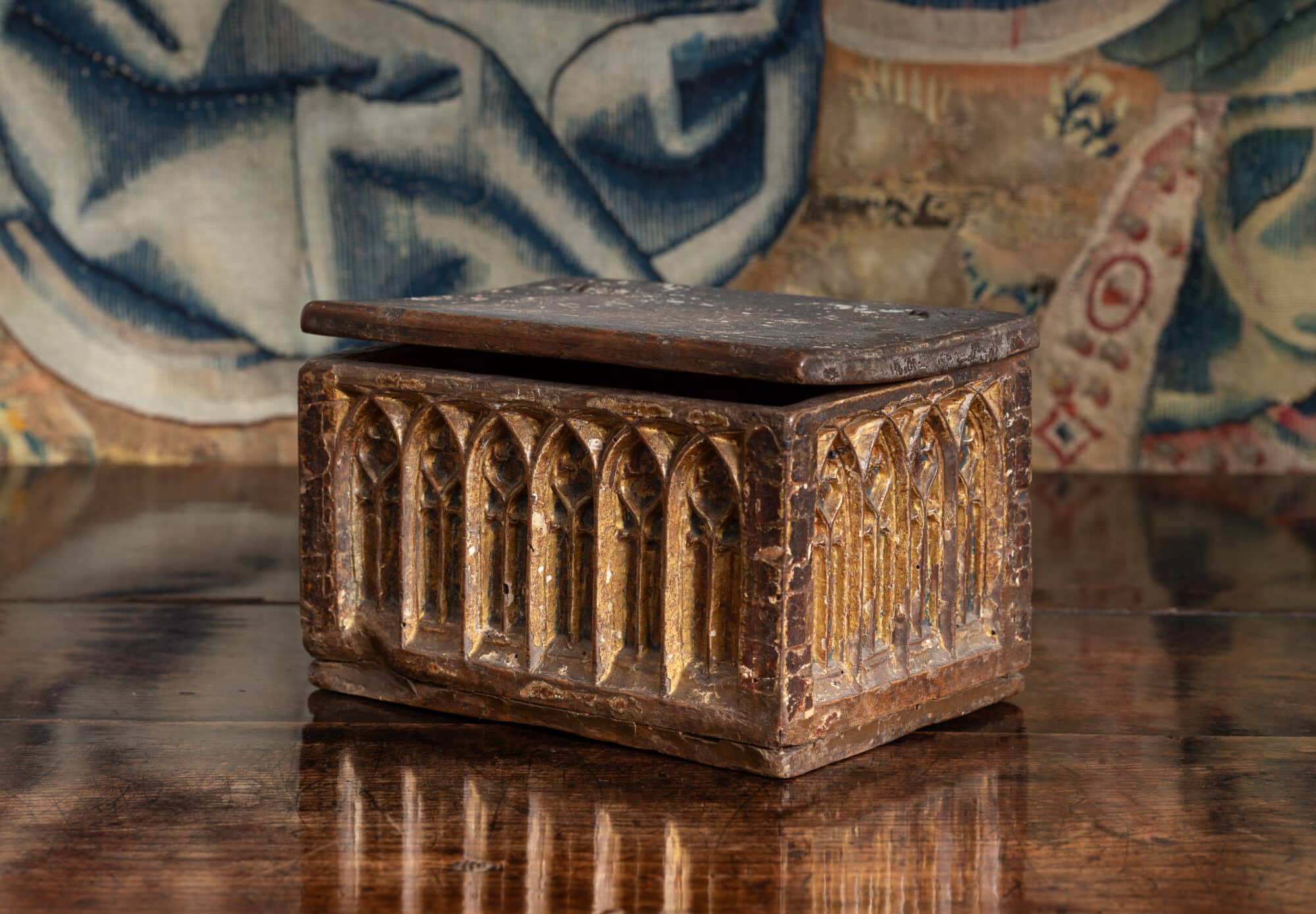 Spanish Gothic Polychromed Walnut Casket