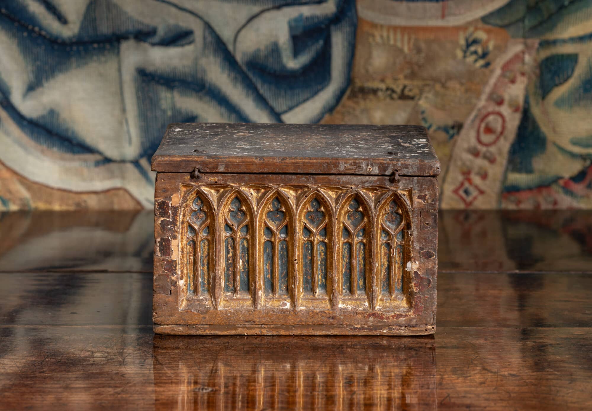 Spanish Gothic Polychromed Walnut Casket