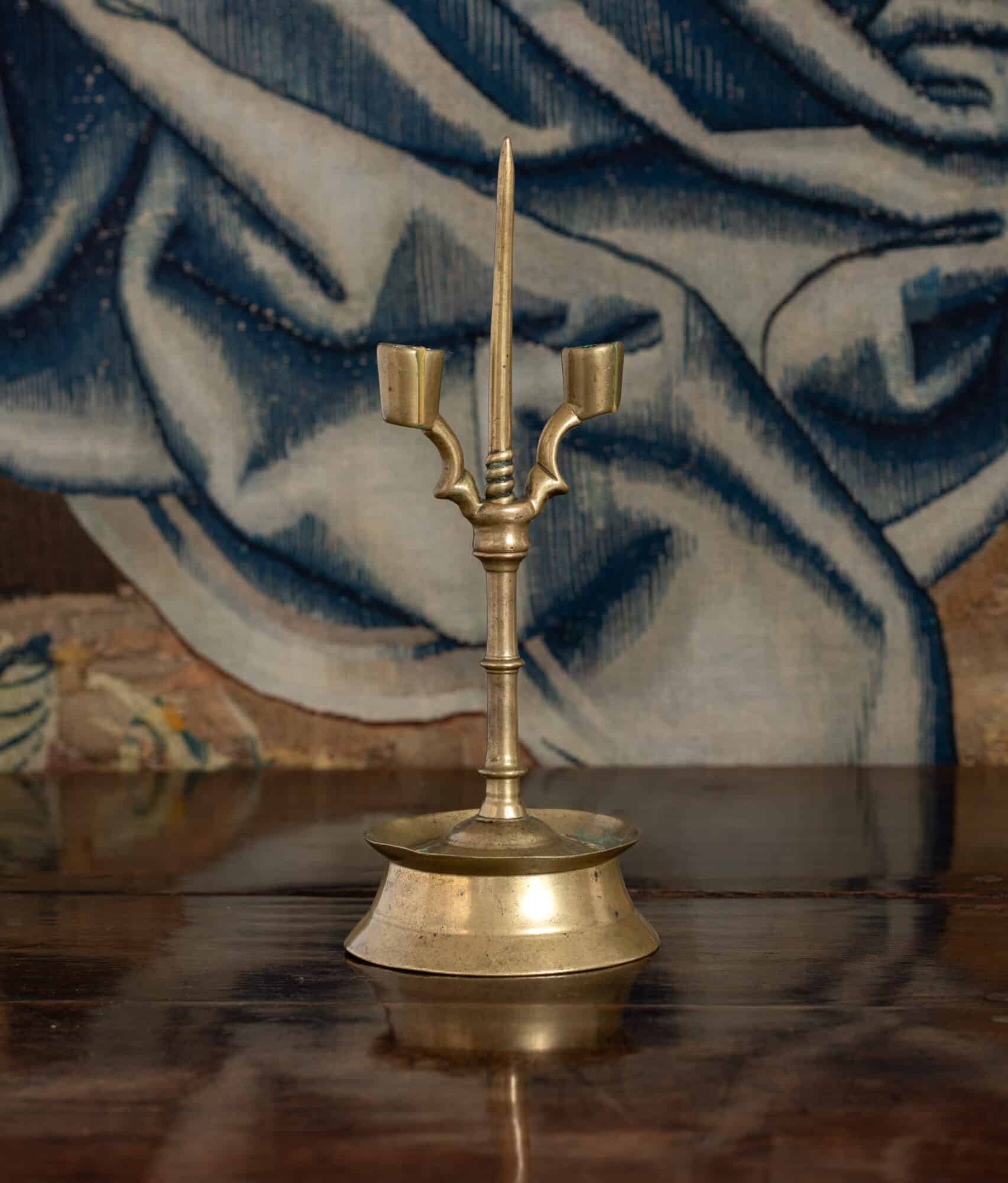 Late Gothic Double-Socket Candlestick with Central Spike