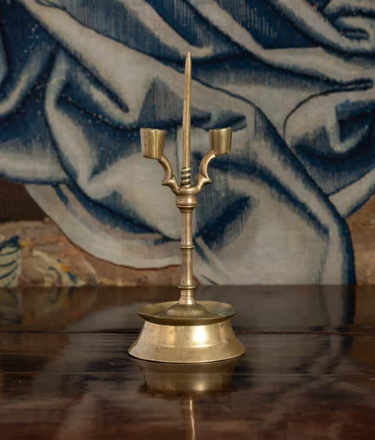 Late Gothic Double-Socket Candlestick with Central Spike