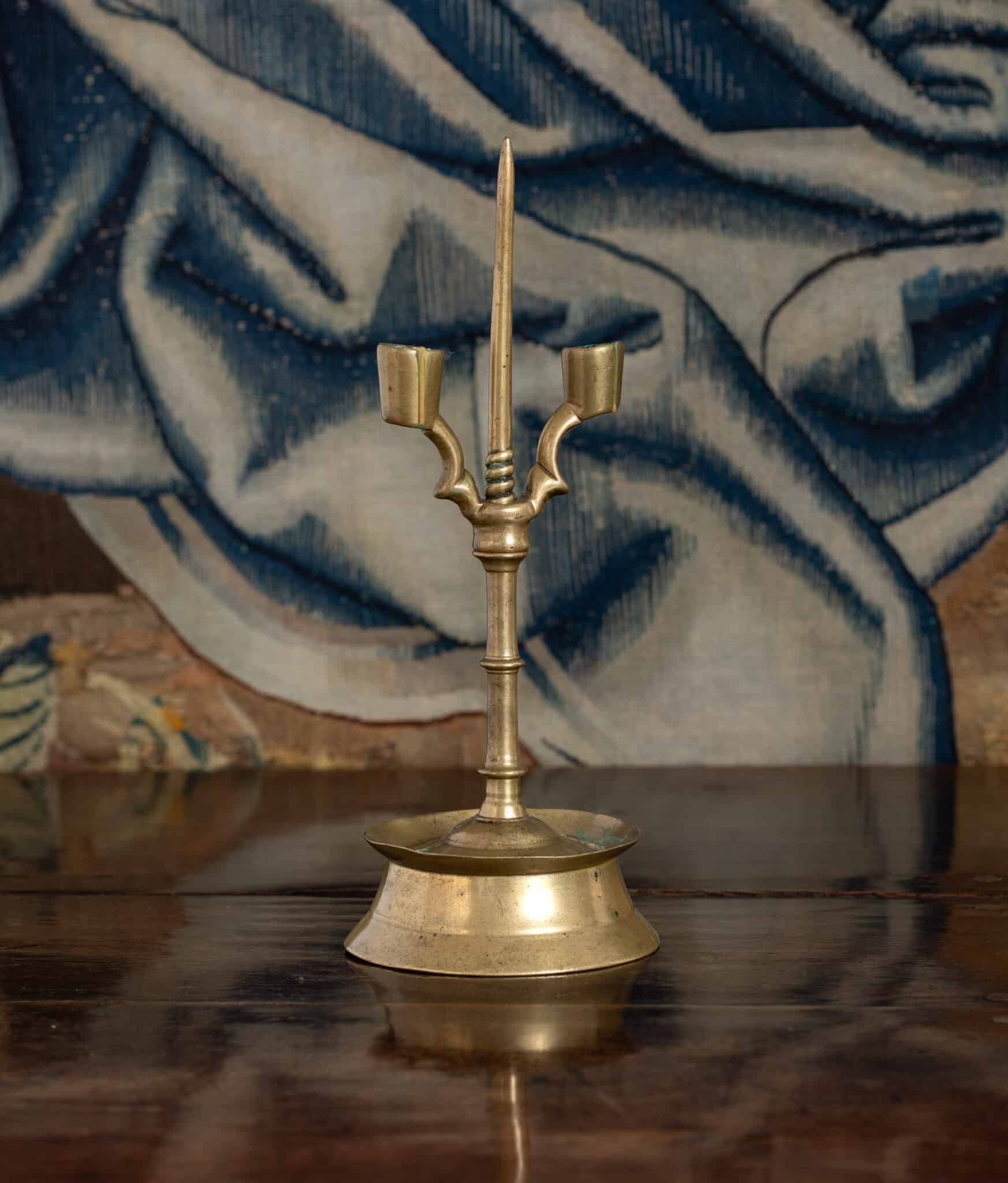 Late Gothic Double-Socket Candlestick with Central Spike