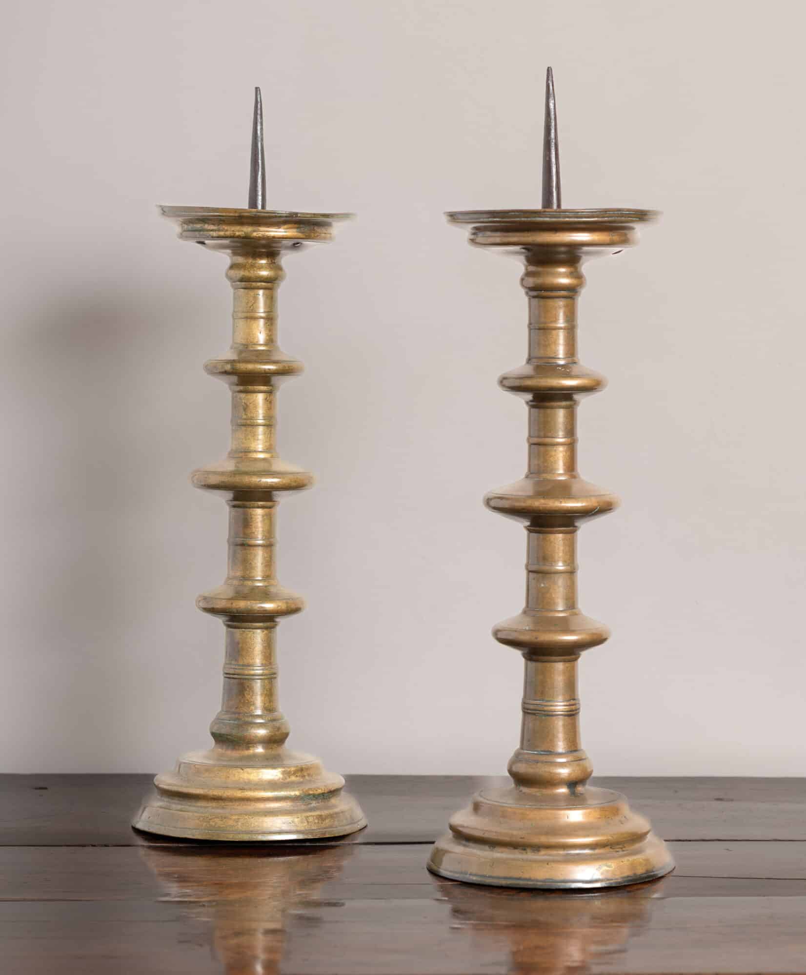 Pair of Monumental Nuremberg Brass Pricket Candlesticks