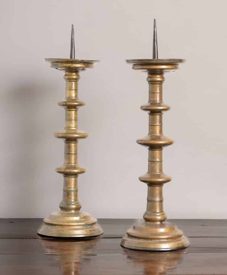 Pair of Monumental Nuremberg Brass Pricket Candlesticks